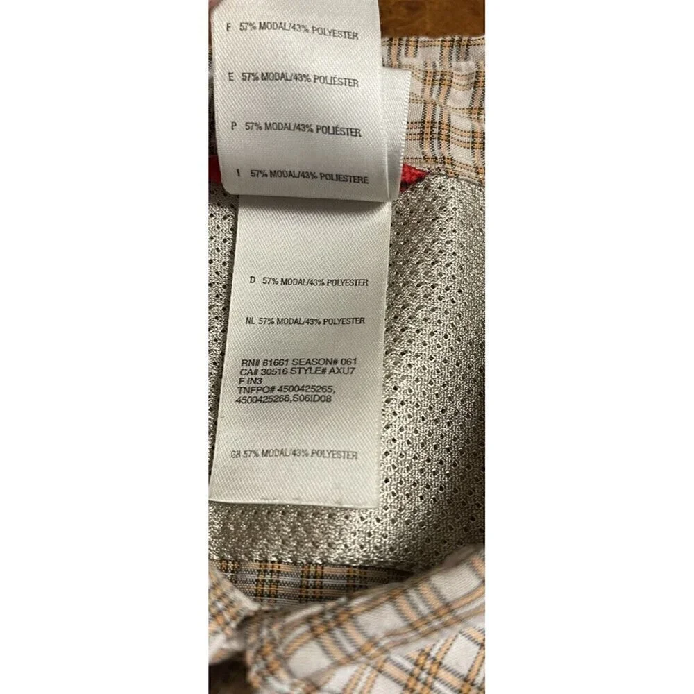 The North Face Short Sleeve Beige Plaid Shirt Hook & Loop Zip Pockets Men's Sz M